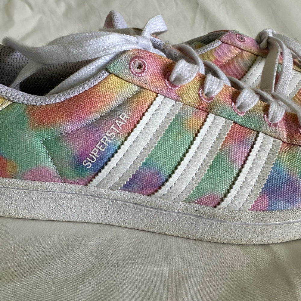 Tie dye Adidas shell toe sneakers